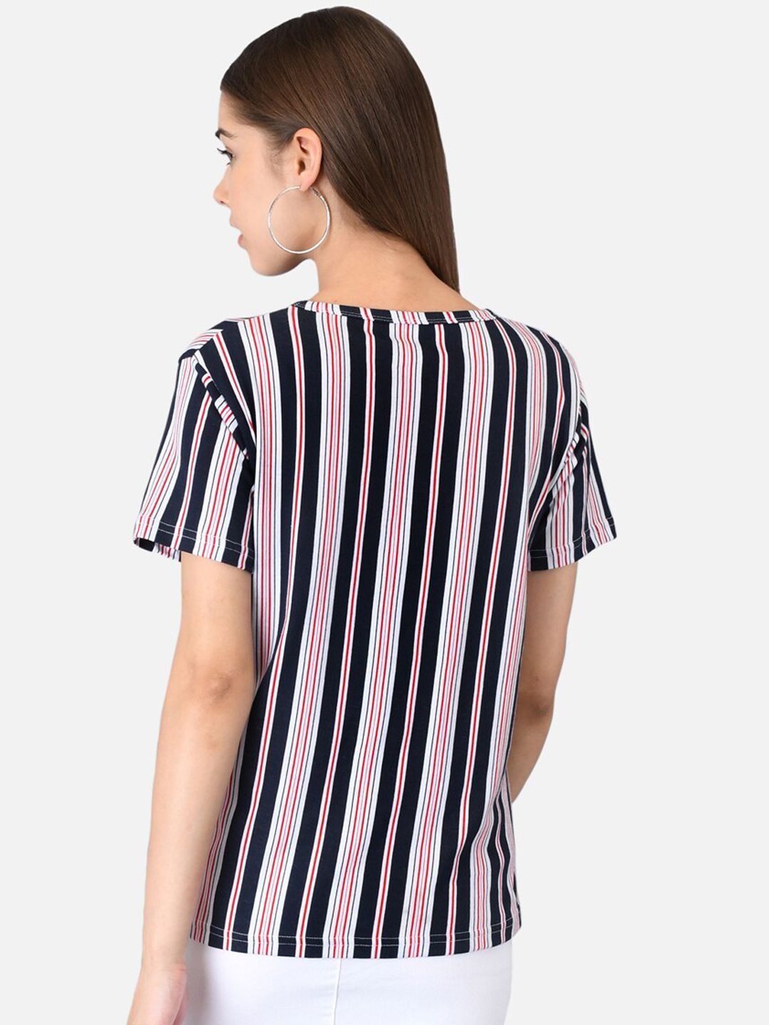 Kotty Women Blue Striped Round Neck T-shirt