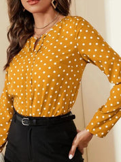 Kotty Yellow Polka Dot Printed Shirt Style Top