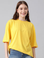 KOTTY Basics Yellow Round Neck Oversized T-shirt
