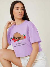 Kotty Printed Round Neck Crop Oversized T-shirt