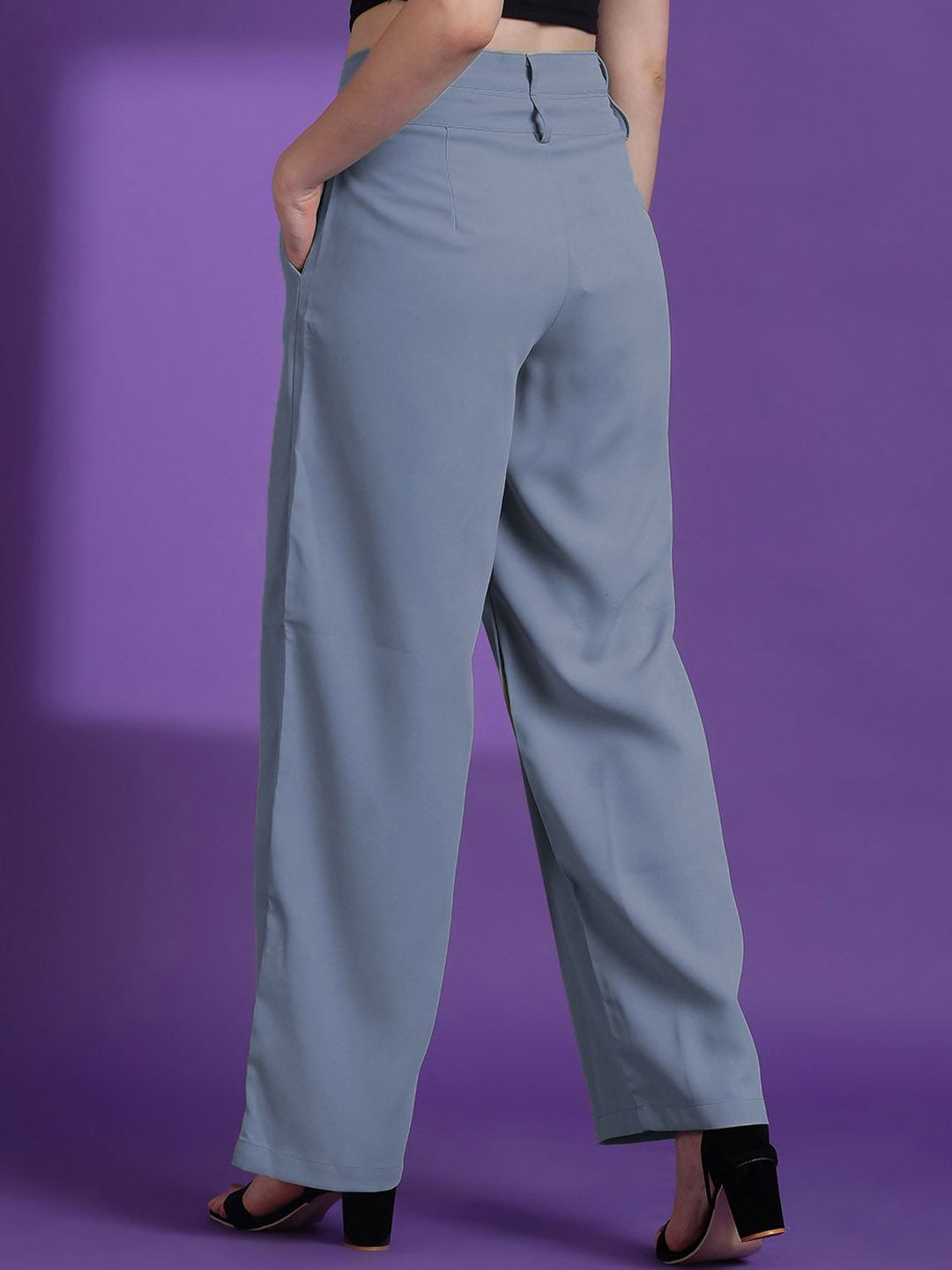 Kotty Women Straight Fit High-Rise Easy Wash Pleated Trousers