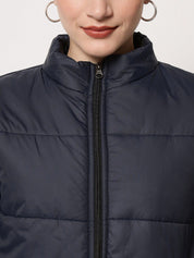 Kotty Women Navy Blue Solid Polyester Puffer Jacket