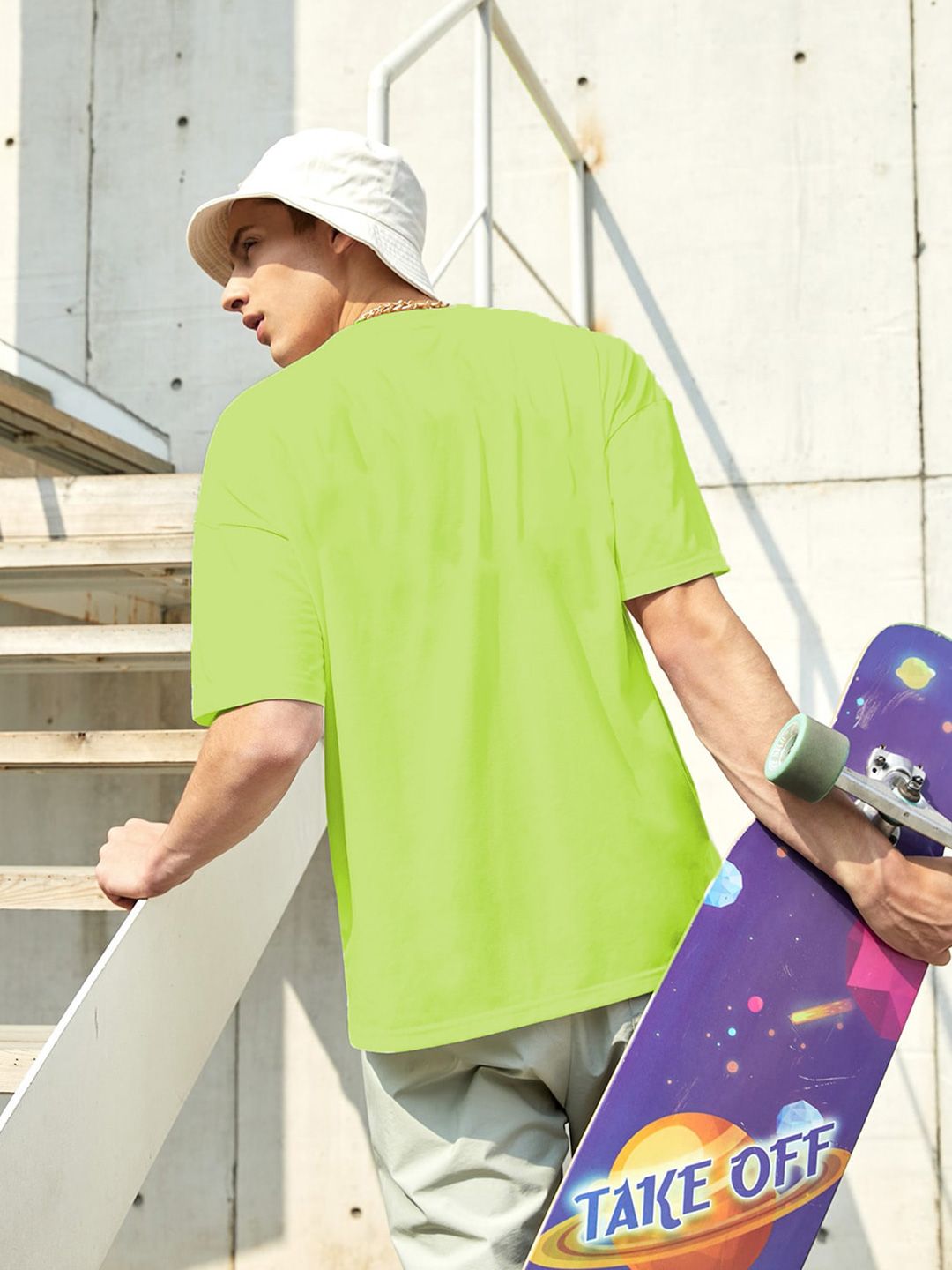 Kotty Green Drop-Shoulder Sleeves Oversized Cotton Casual T-Shirt