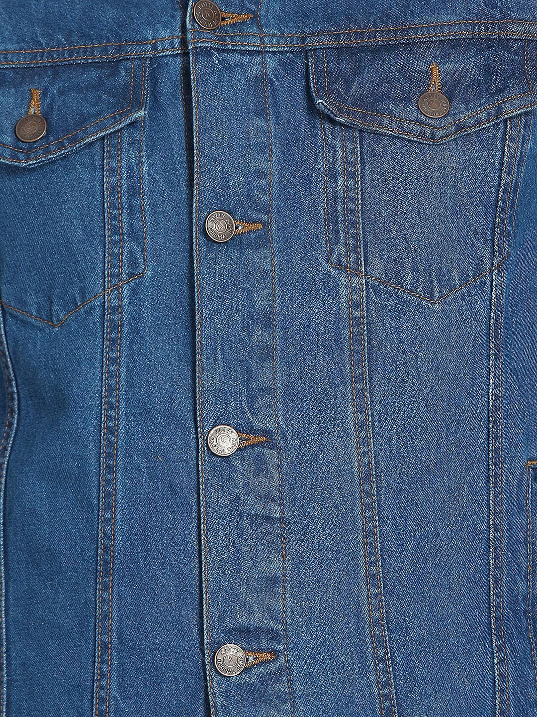 Kotty Men Blue Solid Denim Jacket