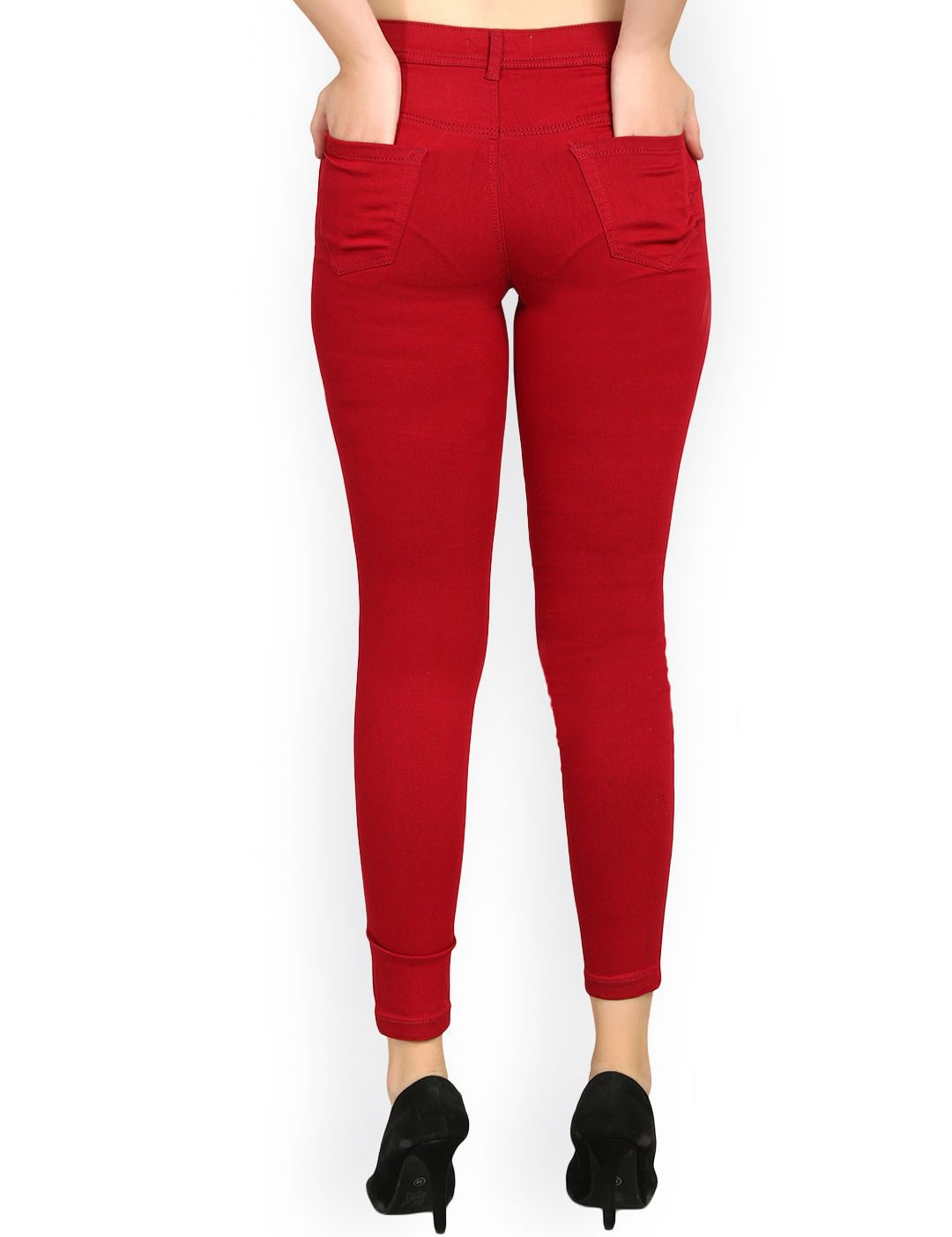 Kotty Women Maroon Skinny Fit High-Rise Clean Look Jeans