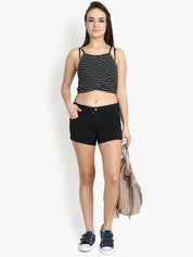 Kotty Women Black Solid Regular Fit Denim Shorts