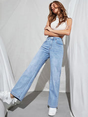 KOTTY Basics Blue Women Jean Straight Fit High-Rise Heavy Fade Stretchable Jeans