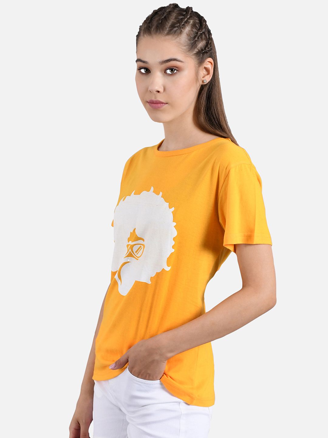 Kotty Women Yellow Printed Round Neck T-shirt