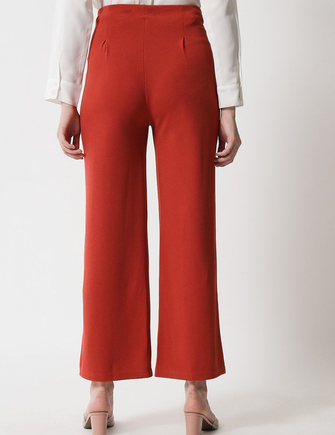 Kotty Women Orange Regular Fit High-Rise Easy Wash Trousers