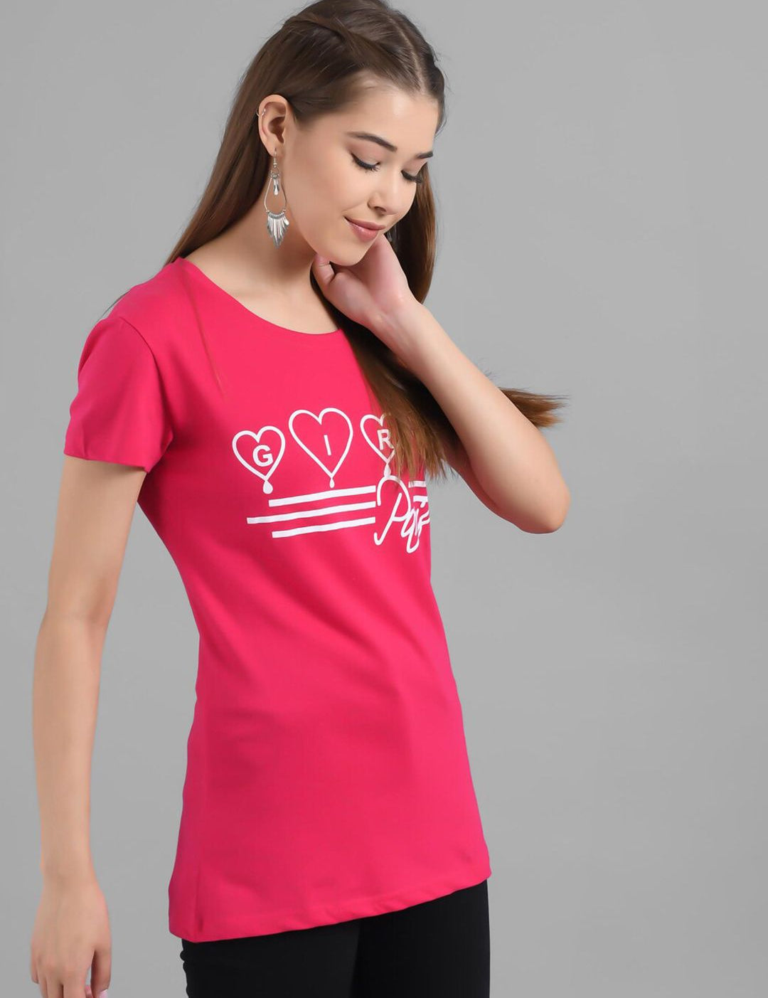 Kotty Women Pink Printed Round neck Neck T-shirt