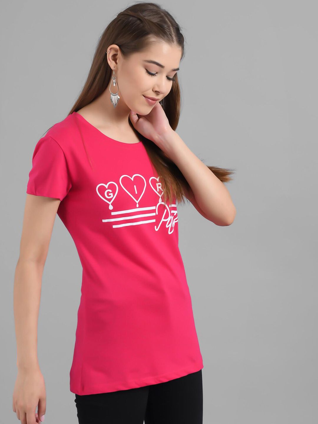 Kotty Women Pink Printed Round neck Neck T-shirt