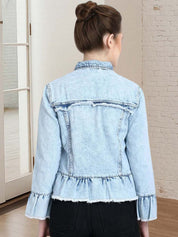 Kotty Women Spread Collar Solid Denim Jacket