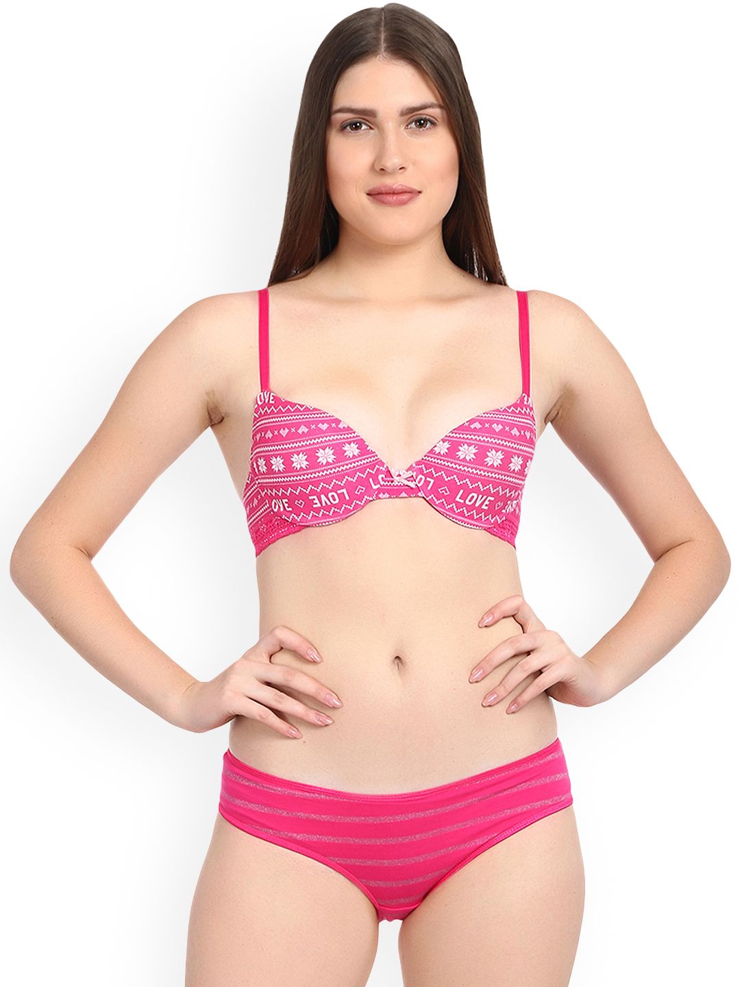 Kotty Women Pink Printed Lingerie Set KTTIW120