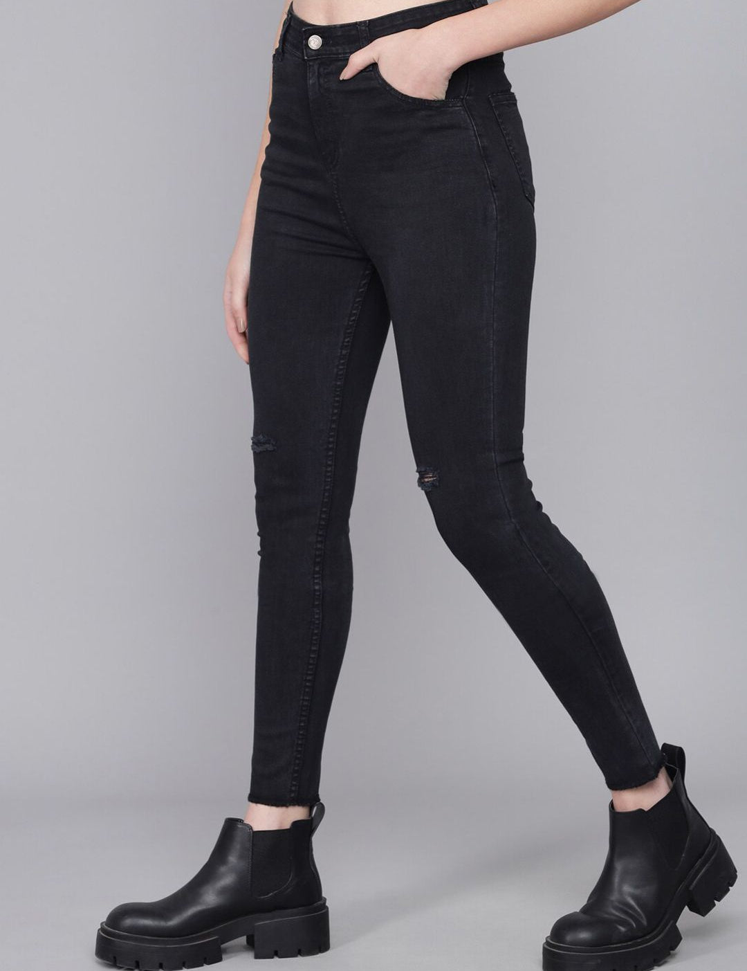 Kotty Women Blue Skinny Fit High-Rise Low Distress Jeans