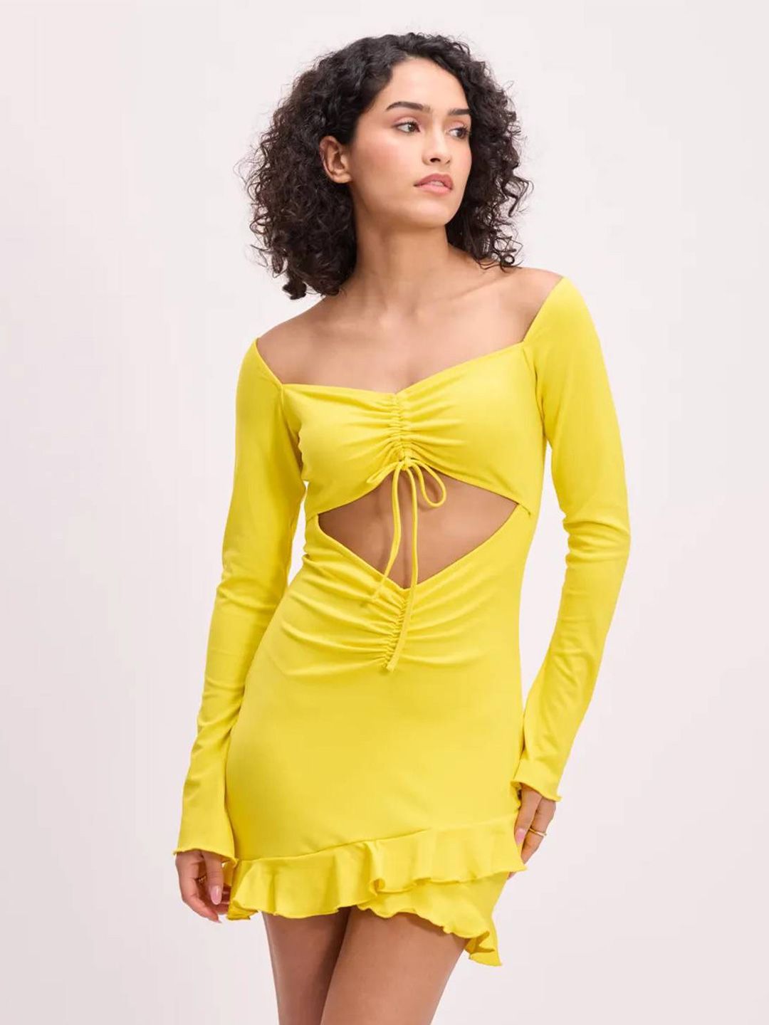 Kotty Women Solid Off-Shoulder Cut-Outs Bodycon Dress