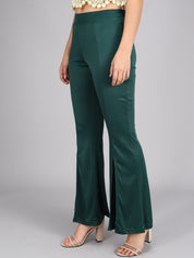 Kotty Women Olive Green Flared High-Rise Bootcut Trousers