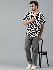 Kotty Men Cuban Collar Abstract Printed Casual Shirt