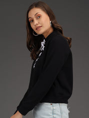 Kotty Women Black & White Solid Fleece Sweatshirt