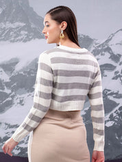 Kotty Women Striped Crop Cardigan