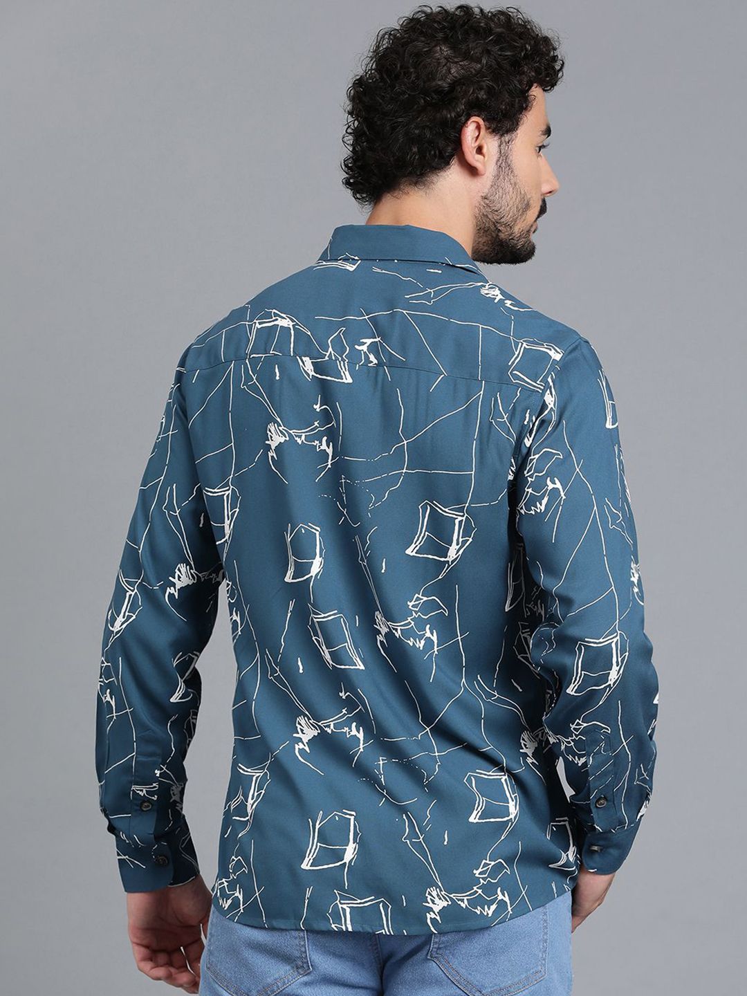 Kotty Men Abstract Printed Spread Collar Casual Shirt