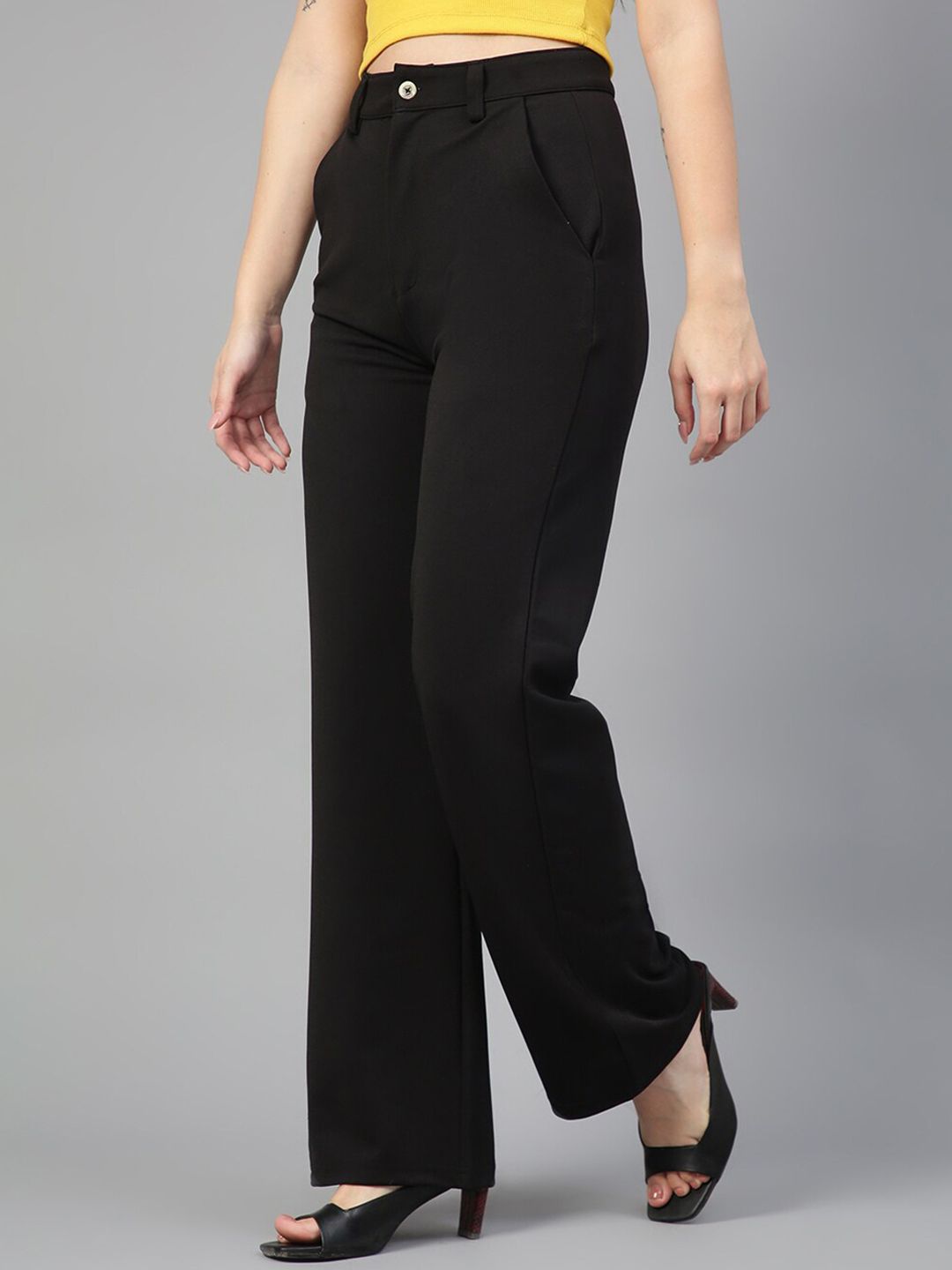 KOTTY BIZwear Women Relaxed Straight Fit High-Rise Easy Wash Trousers