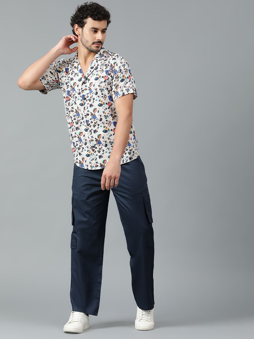 Kotty Men Cuban Collar Abstract Printed Casual Shirt