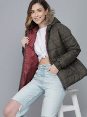 Kotty Women Olive Green Hooded Puffer Jacket