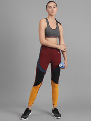 Kotty Women Yellow & Maroon Colourblocked Tights