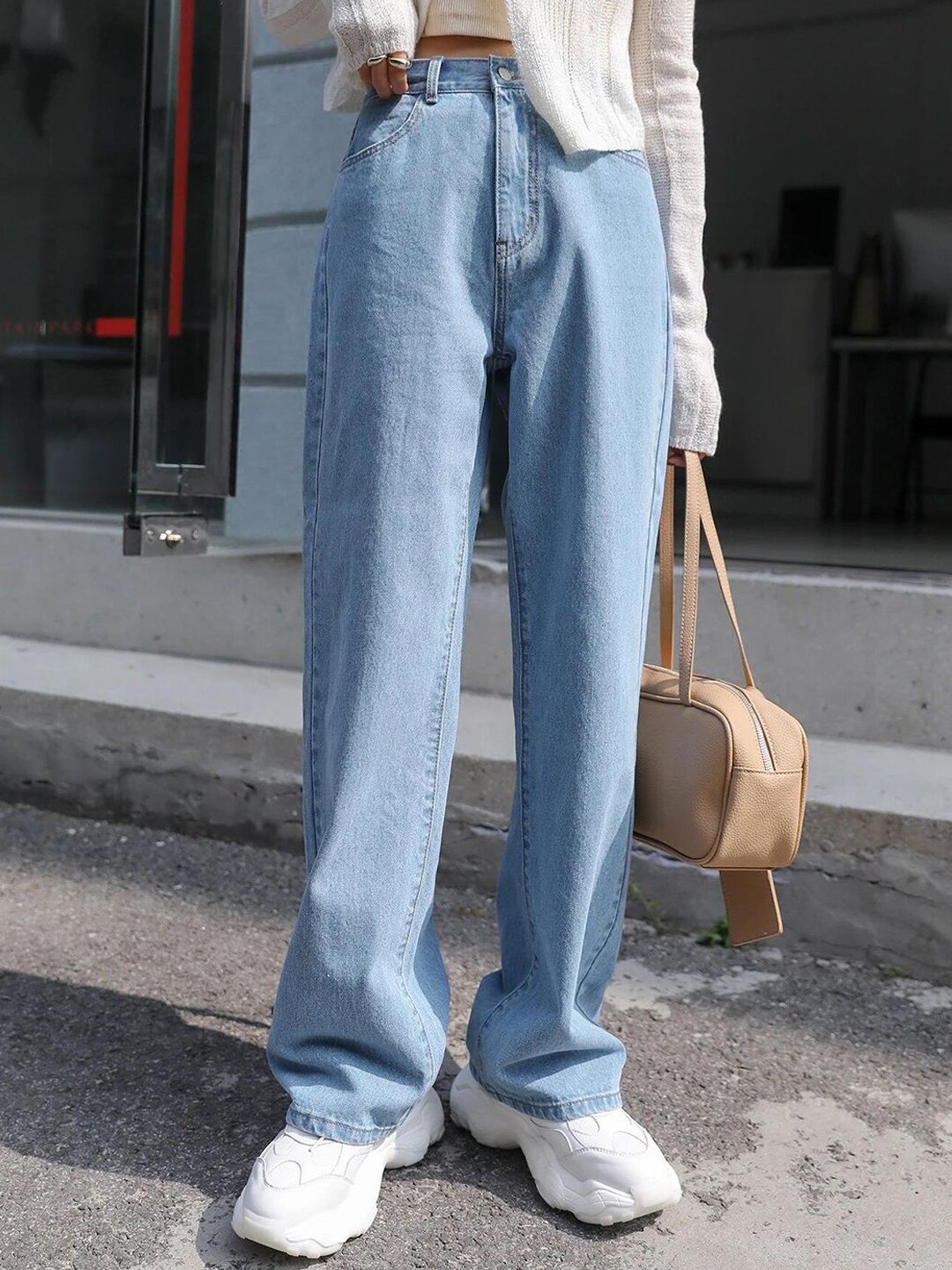 Kotty Women Jean Wide Leg High-Rise Light Fade Stretchable Jeans