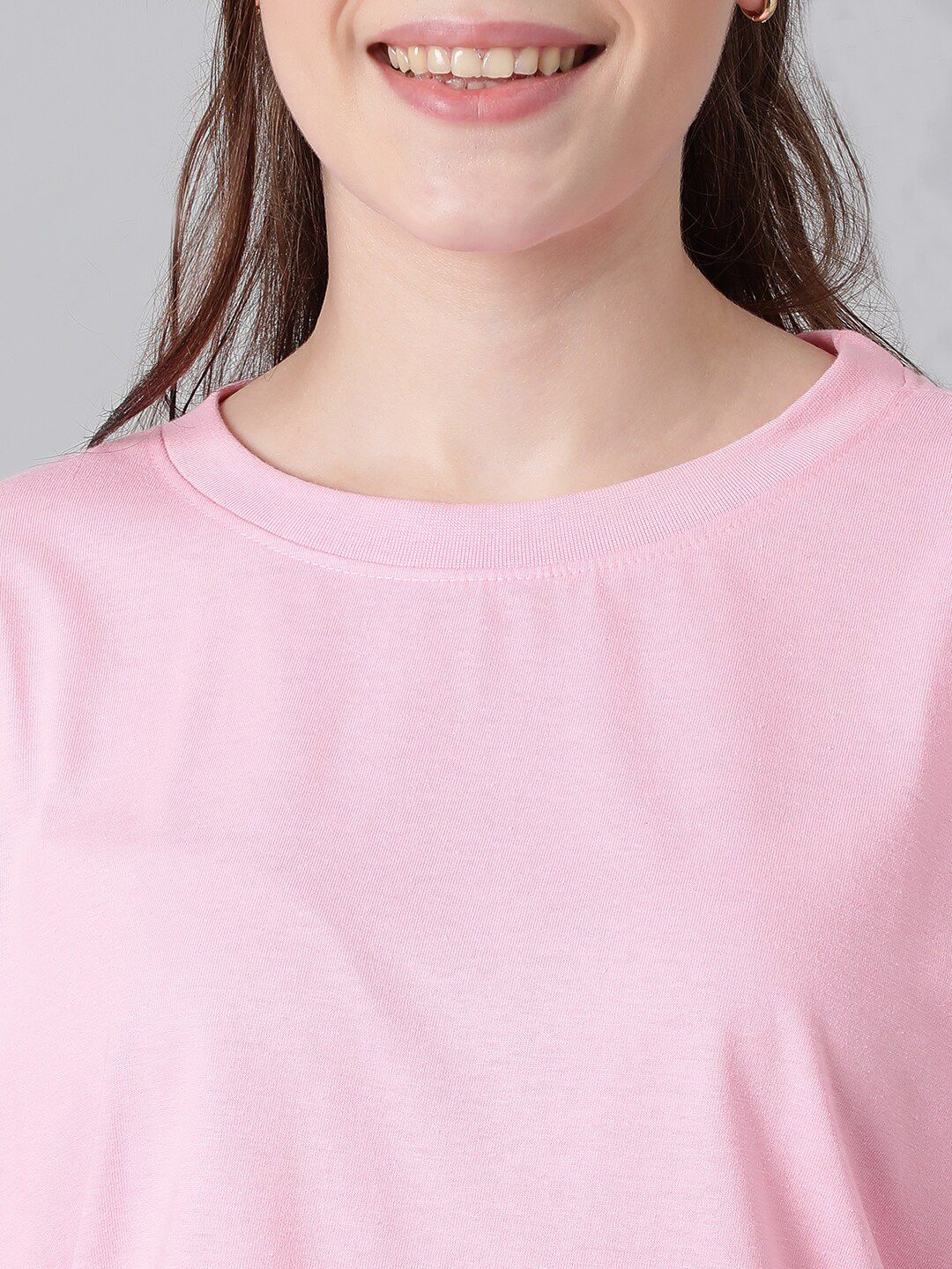 KOTTY Basics Pink Round Neck Oversized T-shirt