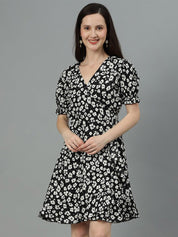 Kotty Black Floral Print A-Line Dress