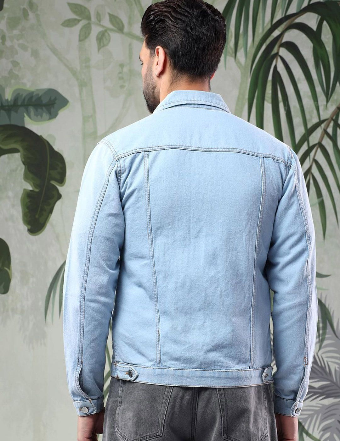 Kotty Men Solid Spread Collar Insulator Pure Cotton Denim Jacket