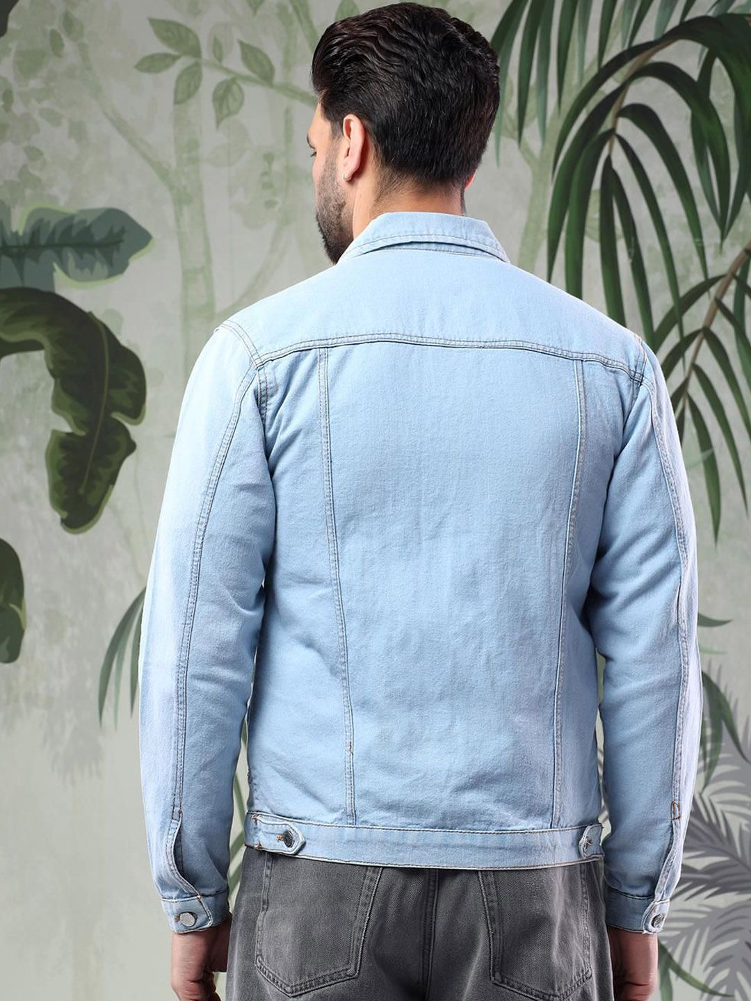 Kotty Men Solid Spread Collar Insulator Pure Cotton Denim Jacket