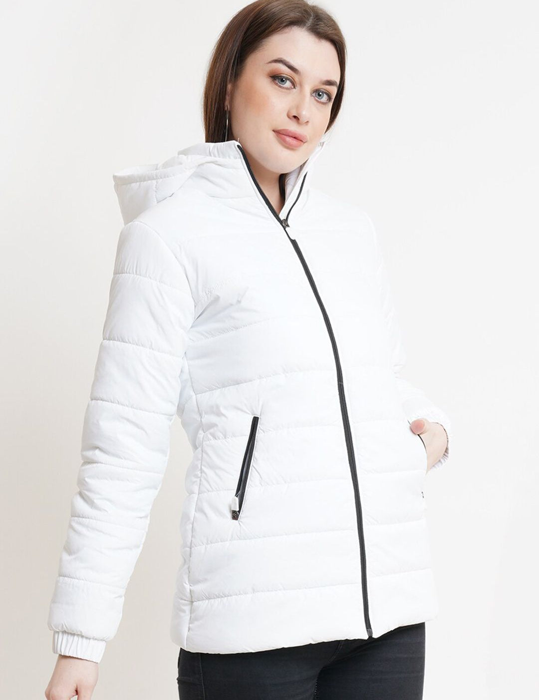 Kotty Women White Windcheater Puffer Jacket