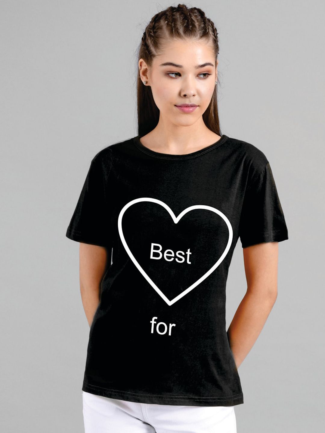 Kotty Women Black Printed Round Neck T-shirt
