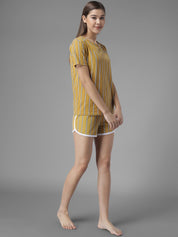 Kotty Women Yellow & White Striped Night Suit
