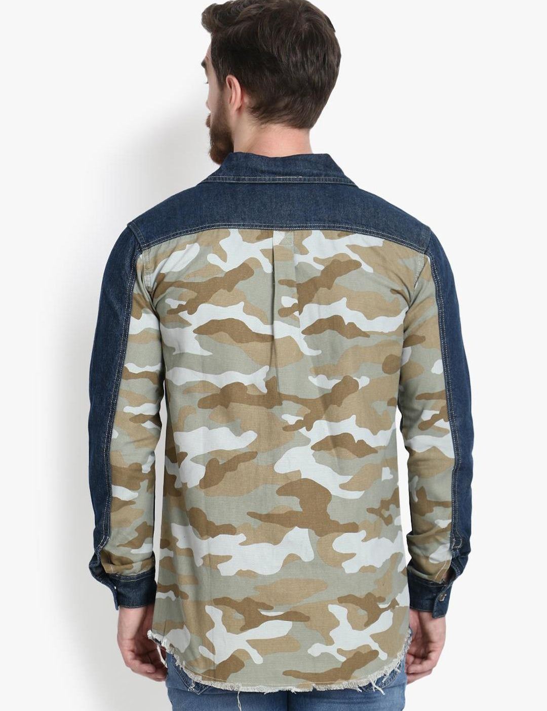 Kotty Men Blue Printed Lightweight Denim Jacket