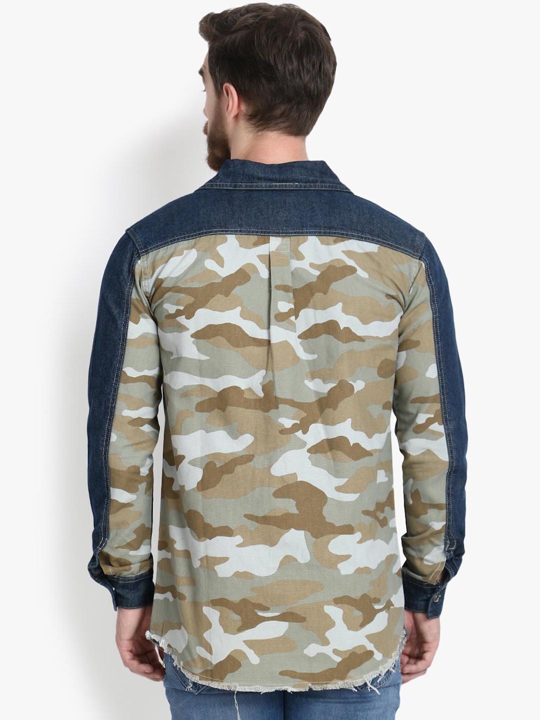 Kotty Men Blue Printed Lightweight Denim Jacket