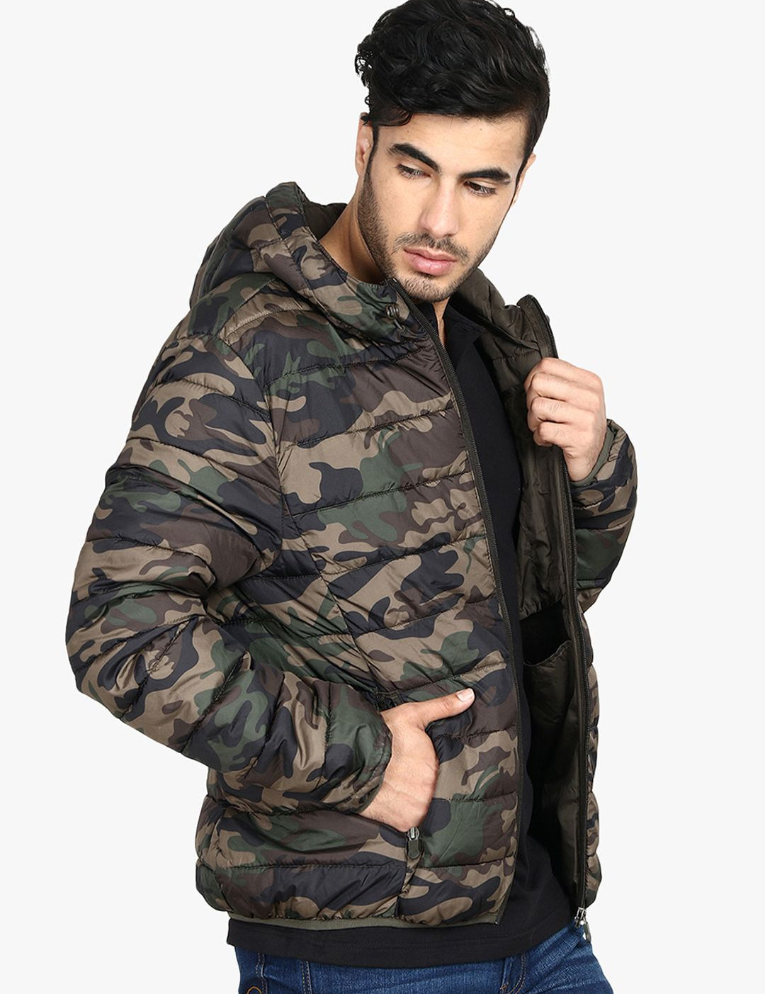 Kotty Men Brown Printed Lightweight Puffer Jacket