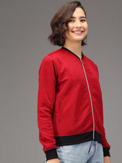 Kotty Women Maroon & Black Geometric Checked Quilted Lightweight Bomber Jacket