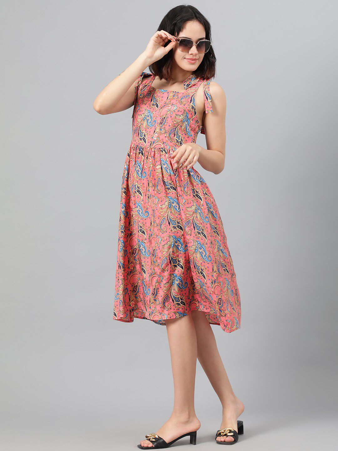 Kotty Ethnic Motifs Printed Fit & Flare Dress