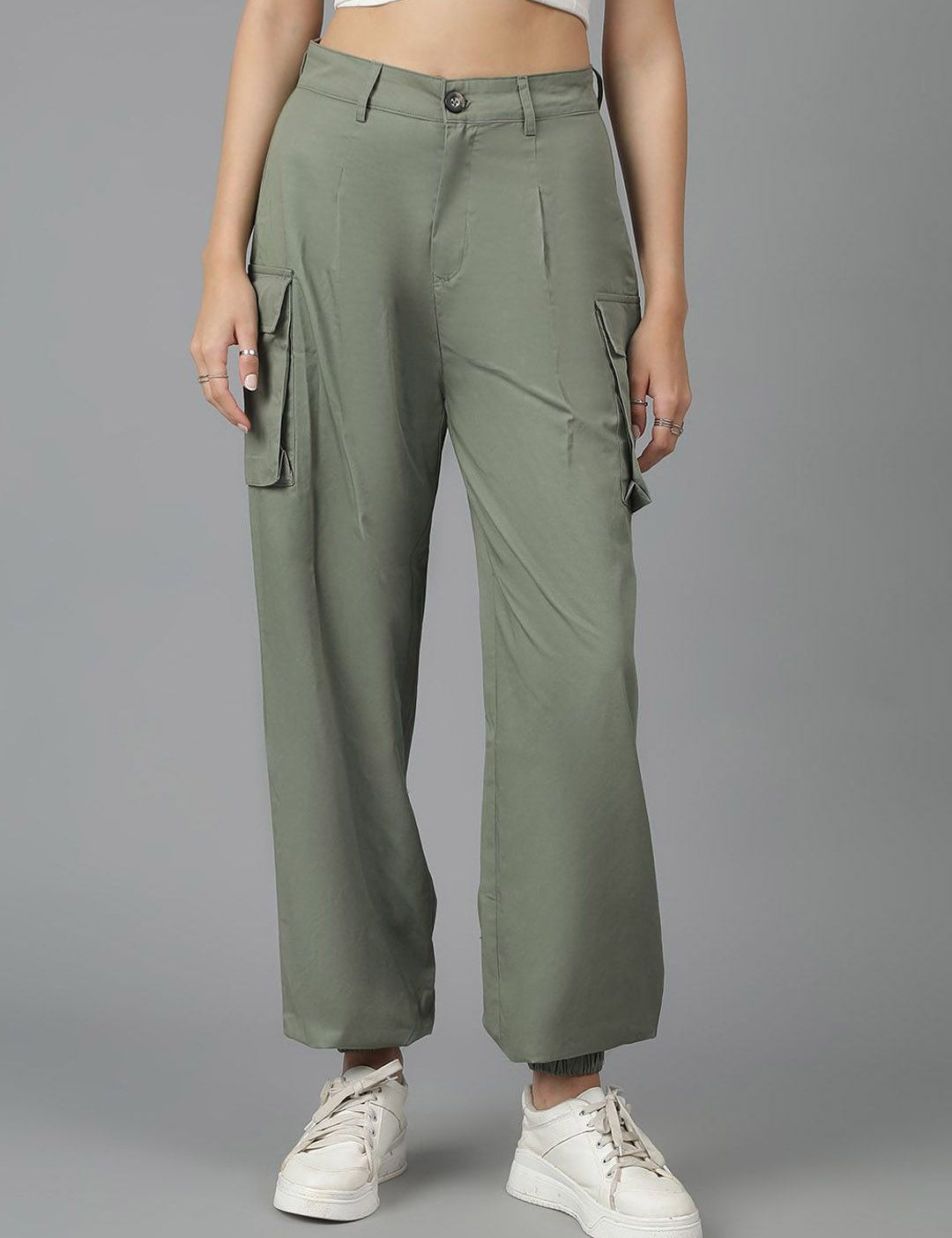 Kotty Women High-Rise Easy Wash Cotton Cargos Trousers