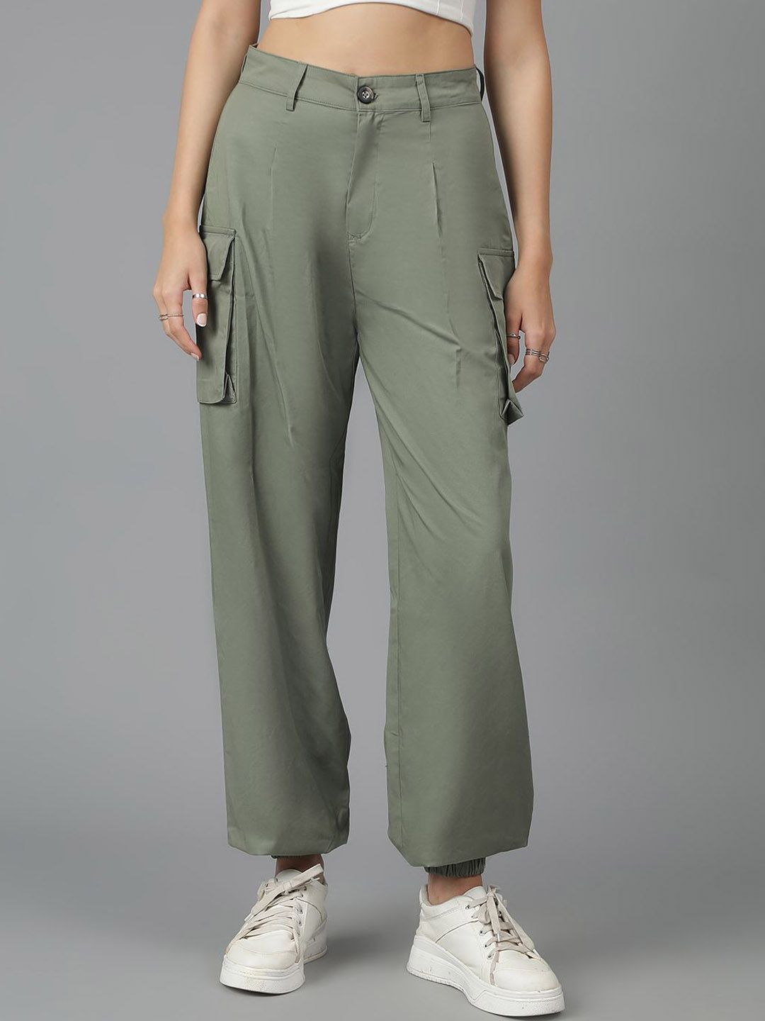 Kotty Women High-Rise Easy Wash Cotton Cargos Trousers