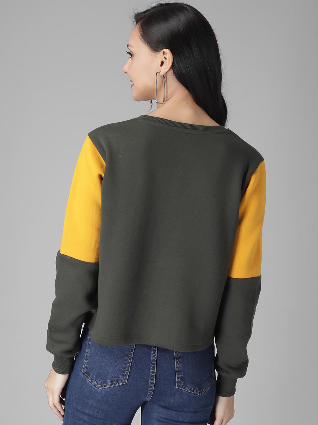 Kotty Women Olive Green & Yellow Colourblocked Sweatshirt