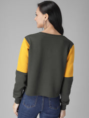 Kotty Women Olive Green & Yellow Colourblocked Sweatshirt