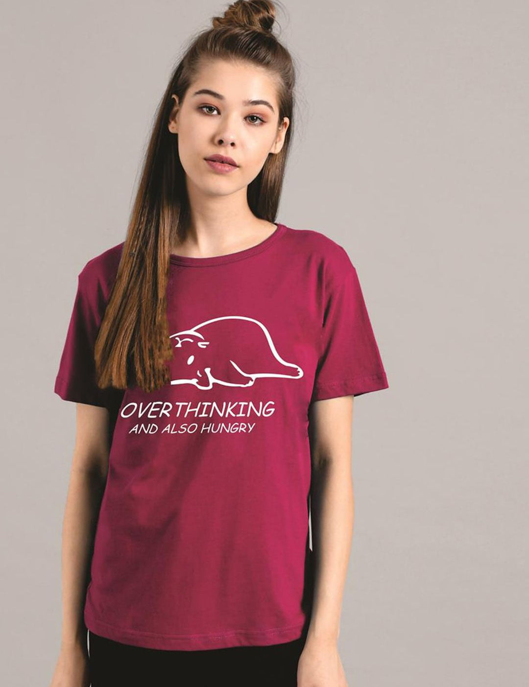 Kotty Women Maroon Printed Round Neck T-shirt