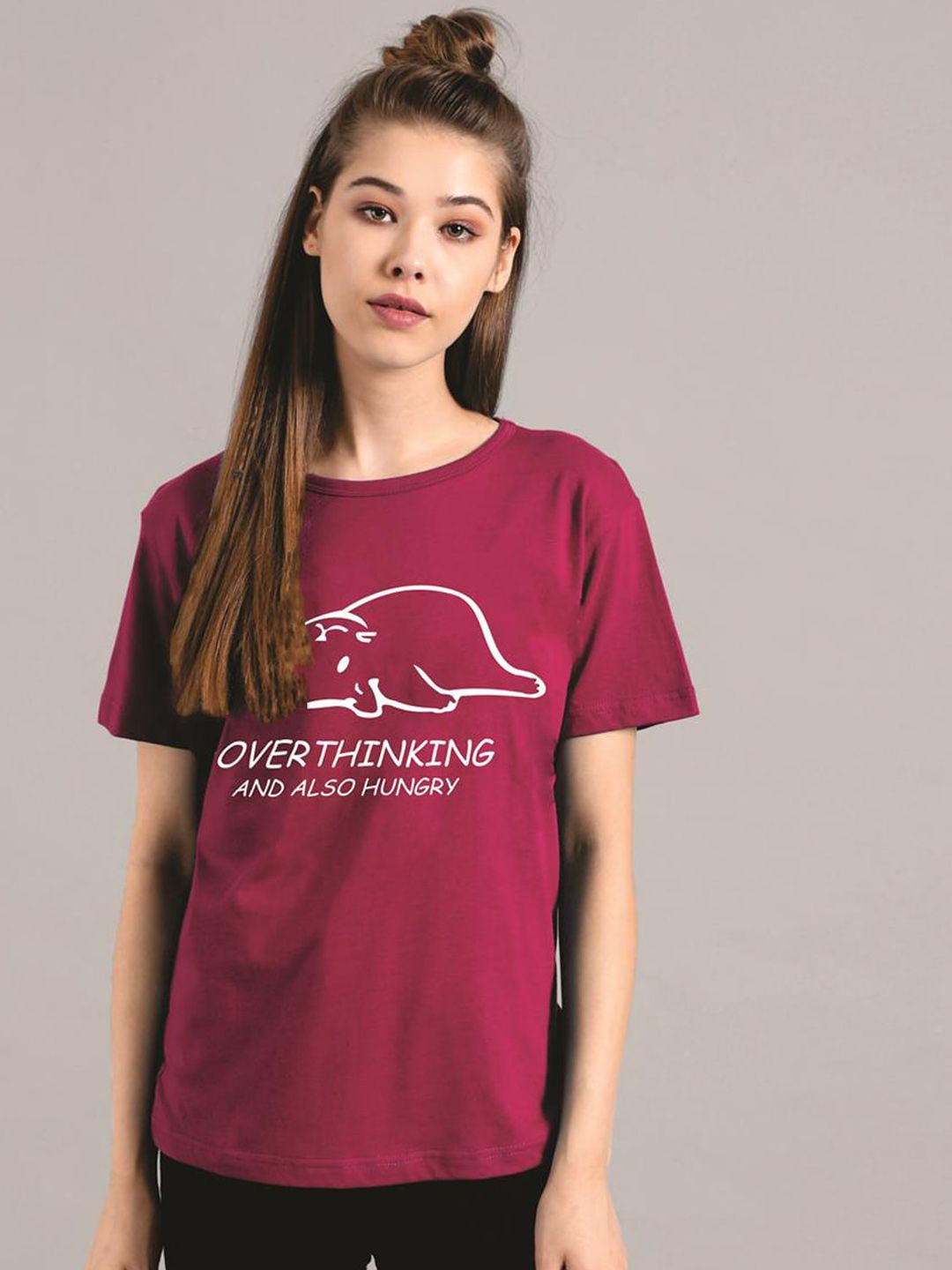 Kotty Women Maroon Printed Round Neck T-shirt