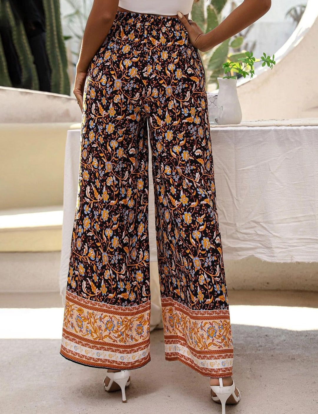 Kotty Women Multicoloured Ethnic Motifs Printed Flared High-Rise Trousers