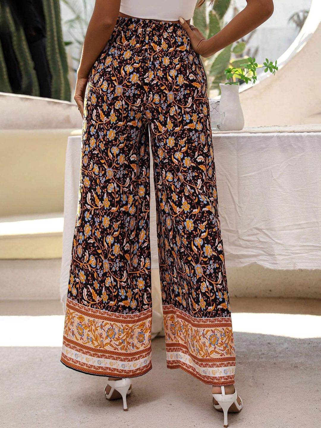 Kotty Women Multicoloured Ethnic Motifs Printed Flared High-Rise Trousers