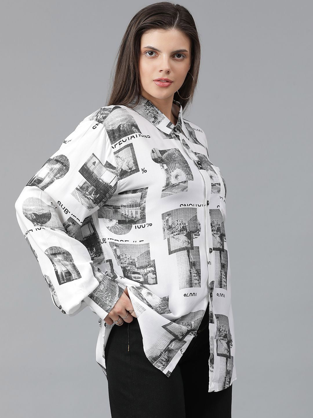 Kotty Women Spread Collar Conversational Printed Cotton Oversized Casual Shirt